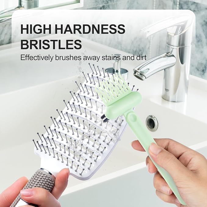 Hair Brush Comb Cleaning Tool Comb,2-in-1 Hair Brush Cleaner Tool, Portable Remover Rake for Removing Hair Dust, Home and Salon Use (Green)