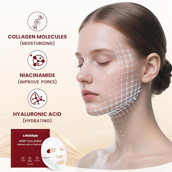Bio-Collagen Real Deep Masks 24PCS Collagen Face Mask Skin Care Sheet Overnight Skincare Hydrating Smile Line Patches Wrapping Lift Stocking Stuffers Birthday Gifts for Teen Girls