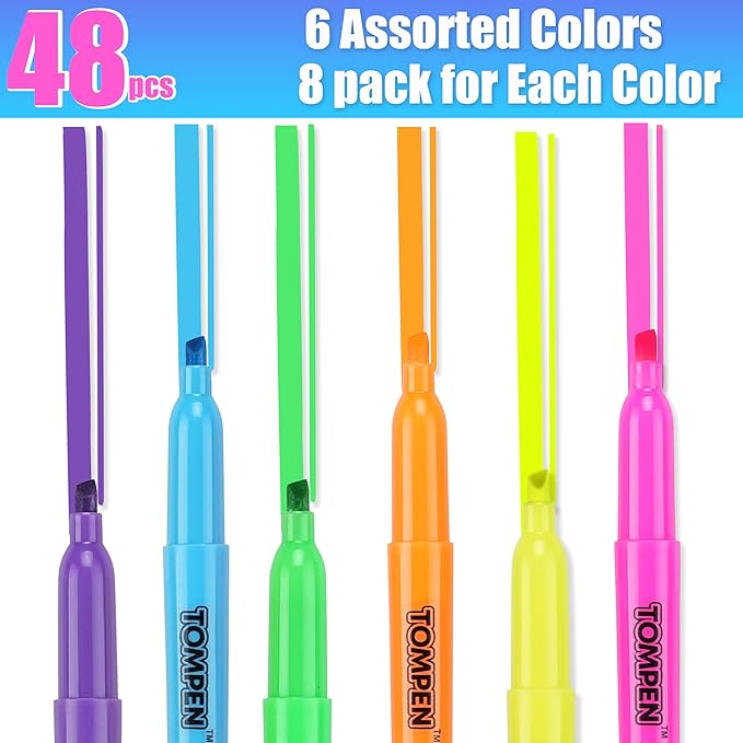 Highlighters Bulk 48 Pack–6 Assorted Colors No Bleed Chisel Tip High lighter Markers Set for School,Office,Bible Study, Journaling–Smear-Free,Quick Dry Fluorescent Pens for Teachers Students
