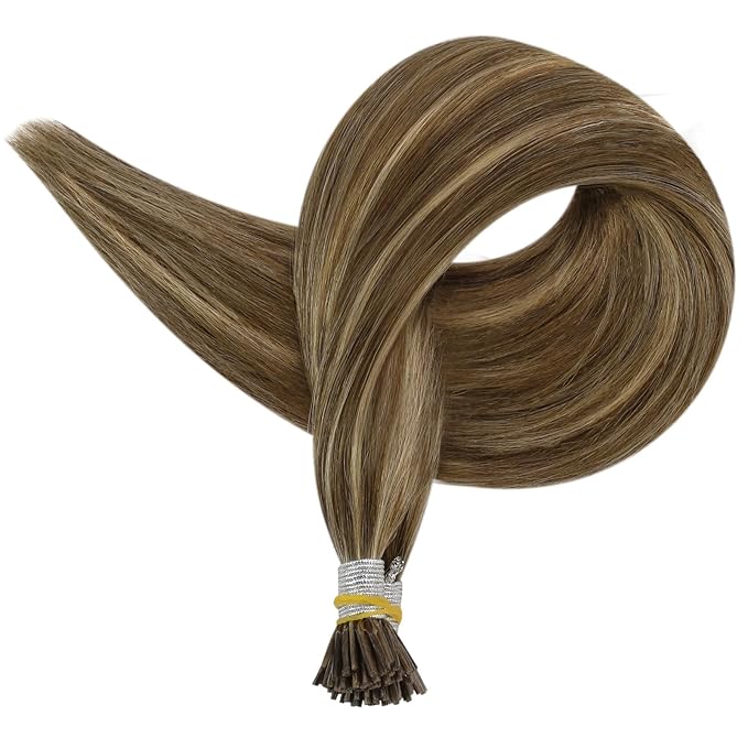 Full Shine I Tip Hair Extensions 18 Inch Brown Highlighted Honey Blonde Itip Human Hair Extensions Prebonded Extensions Remy Hair 40 Grams Straight Natural Hair for Women