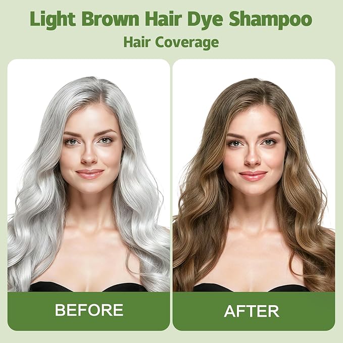 Light Brown Hair Dye Shampoo for Gray Coverage, 3 IN 1 Color Shampoo for Women and Men