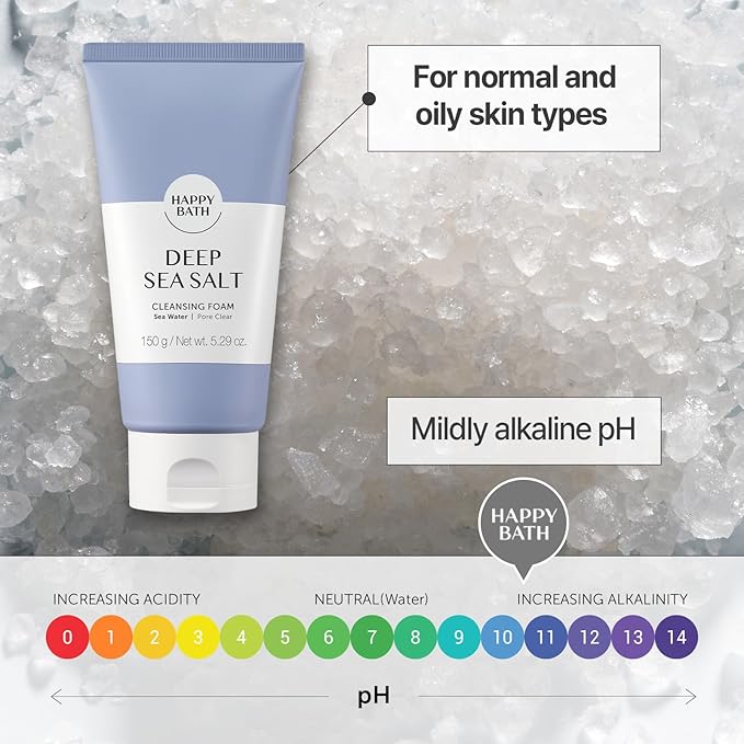 HAPPY BATH Deep Sea Salt Face Wash & Tea Tree Face Wash | Exfoliating Face wash with Cellulose beads, Combination to Oily Skin, Korean Foaming Face Cleanser, Gentle Formula for Daily Stocking Stuffers