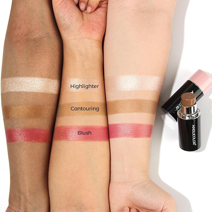 3PC Anglicolor Highlighter Long Lasting,Contour Stick Makeup Naturally,Blush Makeup Smoothing,High Color Rendering,Easy To Mix,Vegan & Cruelty-Fre
