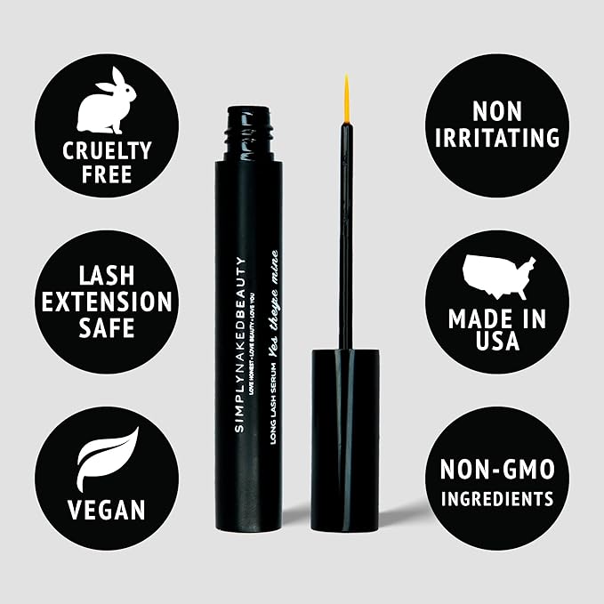 Lash Growth Serum & Brow Enhancer (5 ml) Get Longer, Fuller Eyelashes in 12 Days - Natural & Plant Based Peptides for Healthy Brow & Lash Growth - Cruelty Free Lash Serum by Simply Naked Beauty