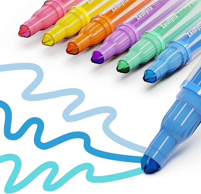 Triple-Tip Highlighters Assorted Colors, 6 Pack No-Bleed Highlighters with 3 Tips per Pen, 18 Multi Colors, Quick-Dry Ink for Journaling, Note Taking & Planner Supplies