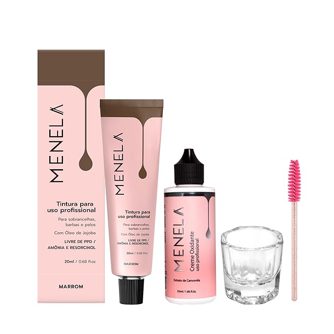 Menela Eyebrow Tint Kit – Professional Brow Color with Jojoba Oil – Includes Oxidizing Cream, Dual-Ended Brush & Mixing Glass – Vegan, Ammonia-Free, Sensitive Skin Safe – 20 ml (Brown)