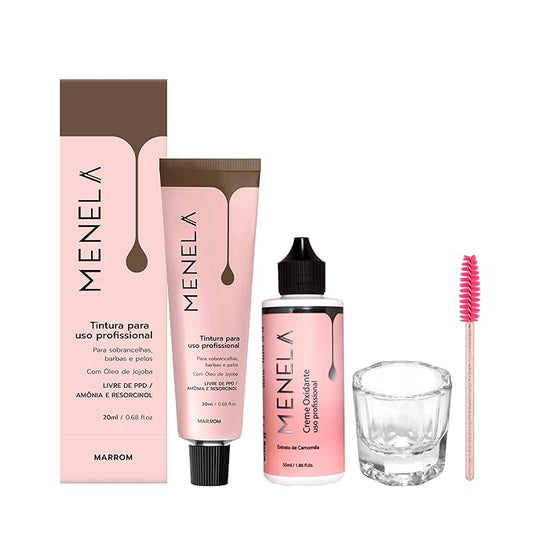 Menela Eyebrow Tint Kit – Professional Brow Color with Jojoba Oil – Includes Oxidizing Cream, Dual-Ended Brush & Mixing Glass – Vegan, Ammonia-Free, Sensitive Skin Safe – 20 ml (Brown)