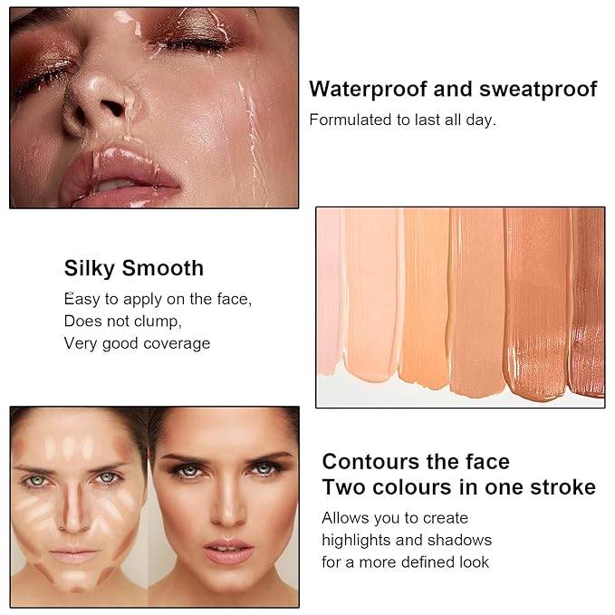 6 Colors Cream Contour Stick Makeup, Primer Face Highlighter Contouring for Beginners, Highlight and Contour Kit, Cream Concealer Makeup Blush Stick, Primer Face Corrector (SET B)