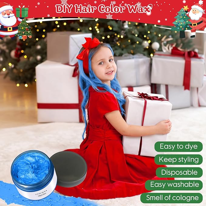 Temporary Hair Color Chalk for Kids, Blue Hair Dye, Hair Wax Color for girls age 4 5 6 7 8 9 10-12 Birthday Party Cosplay DIY Independence Day Halloween Christmas