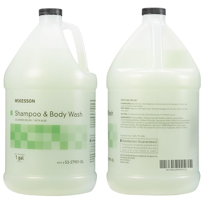 McKesson Body Wash and Shampoo [4 Count] - 1  Gallon Bulk Refill Full Body Wash with Aloe, Cucumber Melon Scent - Sensitive Skin & Hair 2‑in‑1