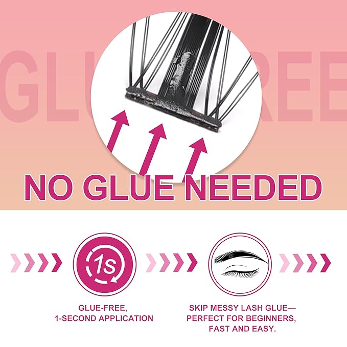 JoMay Self Adhesive Press On Lashes No Glue Needed, Pre-Glued Clusters with Thin Band, Natural Wide-Eye Effect, Reusable for Beginners, Pre-Separated L/R 10 Pairs - Doll Eye Lash Clusters