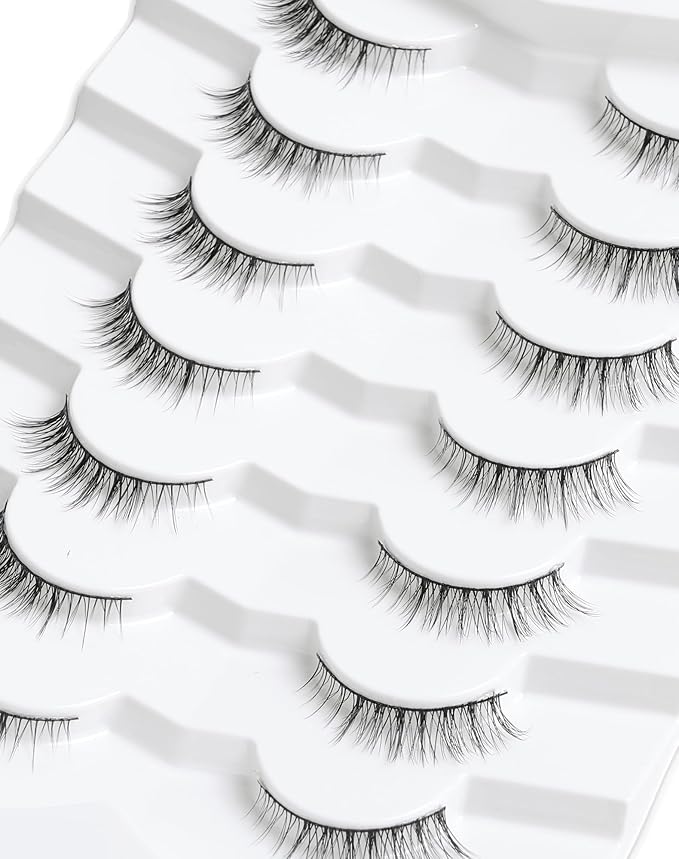 Onlyall Natural Lashes Wispy Lashes Natural Look False Eyelashes Natural Flared Eyelashes False Eye Lashes Soft Fluffy Lashes 7 Pairs HF50-Short Lashes