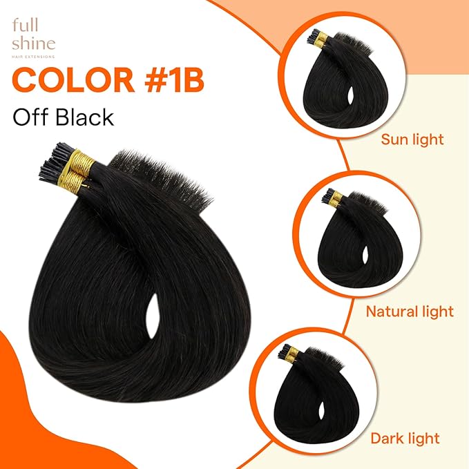 Full Shine I Tip Hair Extensions Real Human Hair 24 Inch Natural Black 40 Grams Itip Human Hair Extensions Straight Long Hair for Women add Length Prebonded Cold Fusion Extensions
