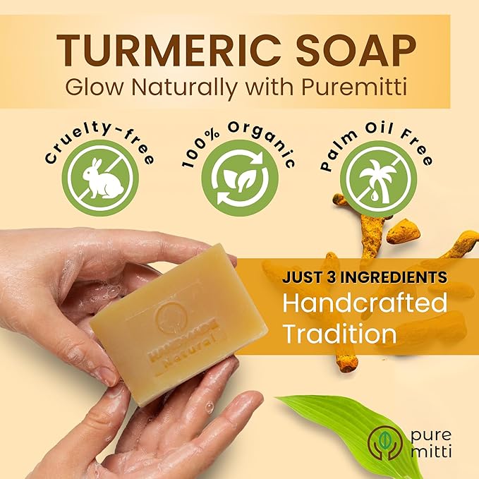 Turmeric Face, Body Bar Soap 4.5 oz | Herbal Cleansing Bar with Coconut Oil, Castor Oil | Gentle Bath Soaps for Face Wash, Body Wash | Turmeric Soap for Daily Use, All Skin Types