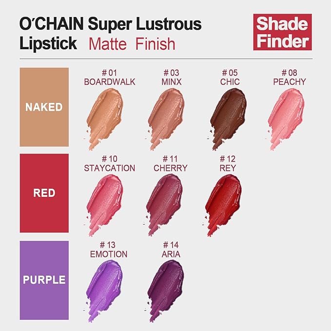 O'CHAIN Red Matte Lipstick, Long Lasting Full Coverage Non-Transfer Lipstick for Women Infused with Jojoba Oil and Vitamin E, Cruelty-Free & Vegan (10 STAYCATION) 0.12 Oz