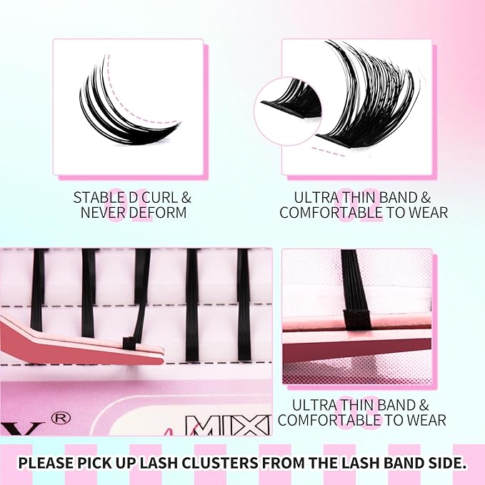 Lash Clusters with Spikes 100D Long 12-21mm Cluster Eyelash Extensions DIY Wispy Natural Lash Clusters Spiky Individual Lashes Eyelashes Mink by GEMERRY