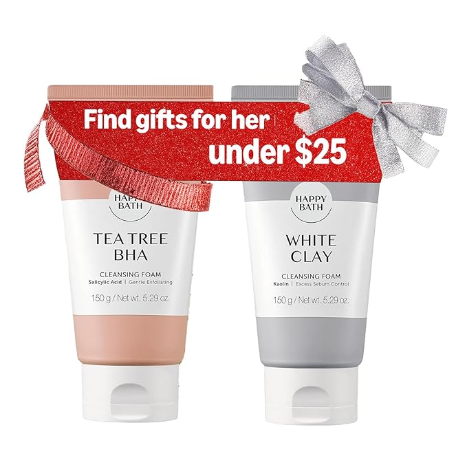 HAPPY BATH White Clay Face Wash & Tea Tree Face Wash | Natural Deep Pore Cleanser, Combination to Oily Skin, Korean Foaming Facial Cleanser, Gentle Formula for Daily UseStocking Stuffers