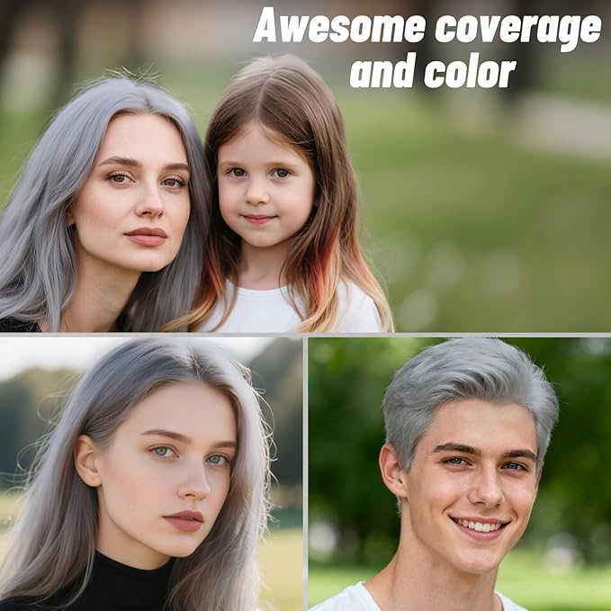 Silver Gray/Grey Hair Spray, Temporary Hair Color Spray for Women Men–Safe Non Sticky Washable One Day Hair Dye Spray, Disposable Accessories Included, for Halloween Cosplay Party Costume Pet Fun