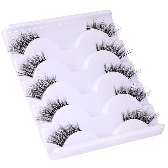 Half Lashes Lashes Natural Look Wispy 3/4 False Eyelashes Volume Clear Band False Cat Eye Lashes that Look Like Extensions Soft Handmade Reusable Lashes Pack