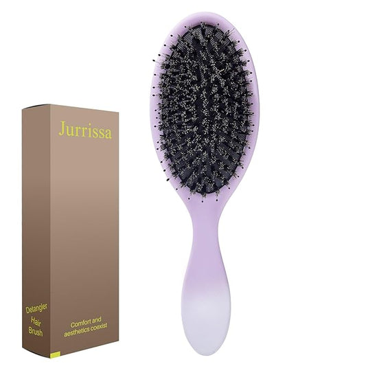 Boar Bristles Hair Brush for Women and Men, Detangling Hair Brush for Smoothing Massage Add Shine, Nylon&Boar Bristles Detangler brush for Hair Healthy (Purple&White)