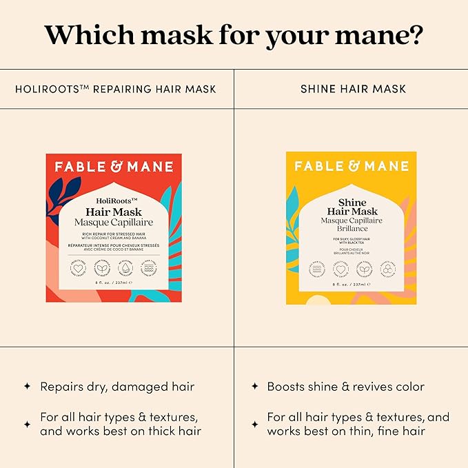 Fable & Mane Shine Hair Mask, Boosts Shine, Tames Frizz and Enhances Colour with Black Tea. 3-Minute, Chai-scented, Hair Gloss Treatment