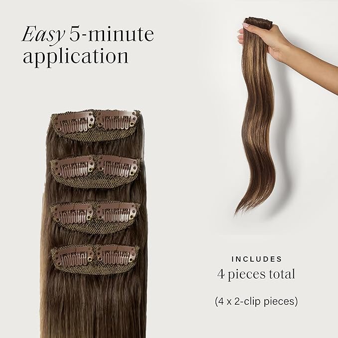 Luxy 100% Remy Human Hair Extensions for Thin Hair Thinning Hair Fill-Ins – 6 Seamless Wefts Multi-Dimensional Color Blend - Natural-Looking Volume & Coverage 80 grams 16" Dimensional Sunkissed Brown