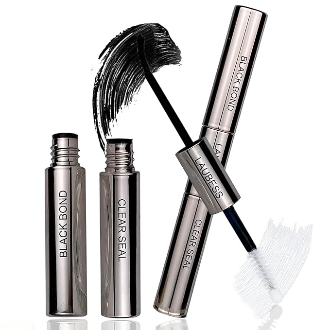 Lash Bond and Seal Lash Glue Waterproof LAUBESS 2-in-1 Cluster Lash Glue for Eyelash Clusters 72H 10ml (Black/Clear)