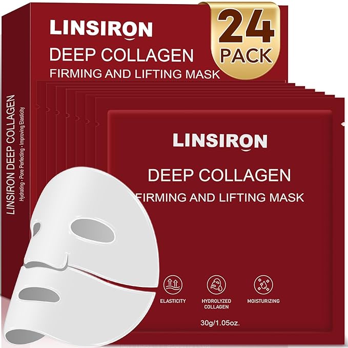 Bio-Collagen Real Deep Masks 24PCS Collagen Face Mask Skin Care Sheet Overnight Skincare Hydrating Smile Line Patches Wrapping Lift Stocking Stuffers Birthday Gifts for Teen Girls