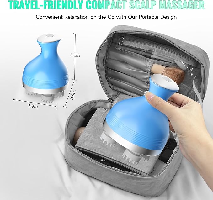 Queenwill Electric Cordless Scalp Massager Head Scalp Stress Relax, Handheld Portable Head Scratcher Massage for Hair Growth, Claws Cat Massager with Kneading 84 Massage Nodes, Ideal Gift (Blue)