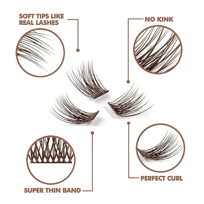 DIY Eyelash Extension, 3D Effect Individual Melt Flare Lash Cluster Natural Lashes Set, Home Eyelash Extension Lashes Pack (12MM-Amber)