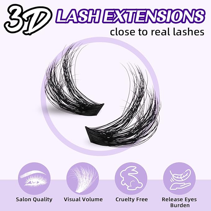 B&Qaugen B&Q Lash Extension Kit 3D Thick Lash Clusters Kit 280pcs Eyelash Extension Kit 10-18mm 90D D Curl DIY Lash Extension Kit with Lash Bond and Seal, Lash Remover (KIT-90D-MIX10-18mm), Black
