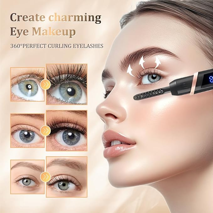 Heated Eyelash Curler for Women - Rechargeable Electric Eyelash Curler with 4 Heat Settings,Long-Lasting Curling Tool Includes Eyelash Brush,LED Display,Best for Women's Makeup (Black)