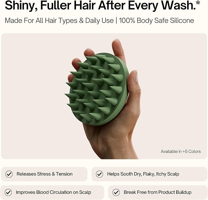 SXNSE - Revive Silicone Scalp Massager, Cherry - Manual Hair & Scalp Scrubber for Dandruff, Buildup, Itch, & Hair Growth - Soft Exfoliating Silicone Bristles for Wet & Dry Hair, Flake-Free Finish