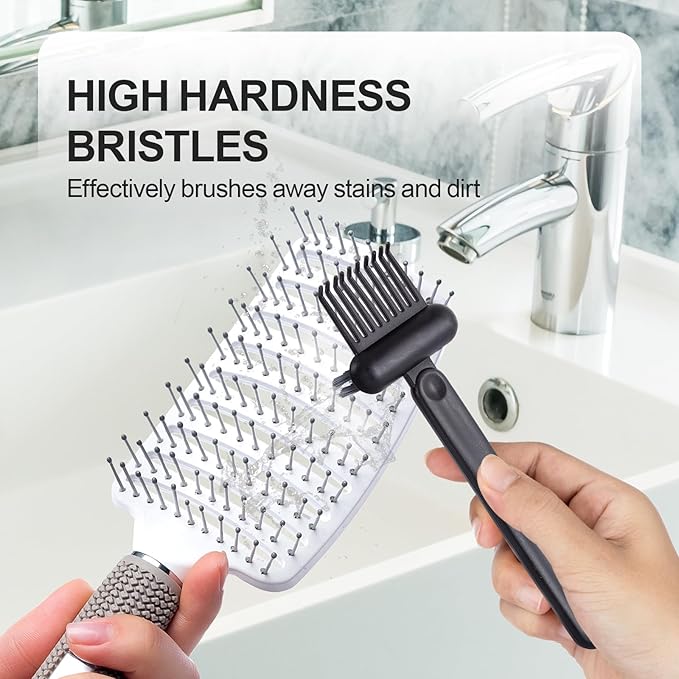 2 Pack Hair Brush Cleaning Tool, 2-in-1 Cleaner Tool, Portable Cleaning Tool Set for Brush Comb Keyboard, Remover Rake for Removing Hair Dust, Home and Salon Use(White&Black)
