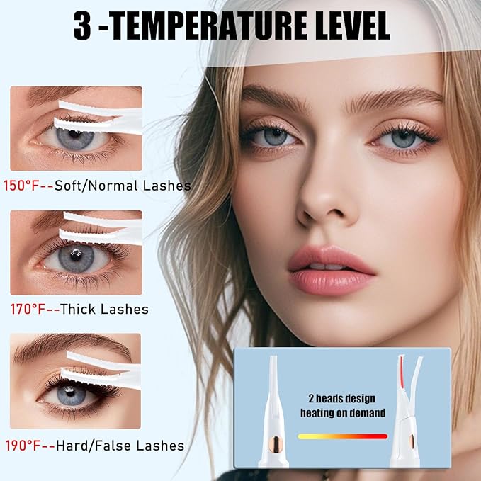 Heated Eyelash Curlers - 2 in 1 Clip- Type Heated lash Curler Best Seller Electric Eyelash Curler LED Display 3 Temp Settings for Makeup Tools USB Rechargeable Natural Curling 24H Long Lasting 11A