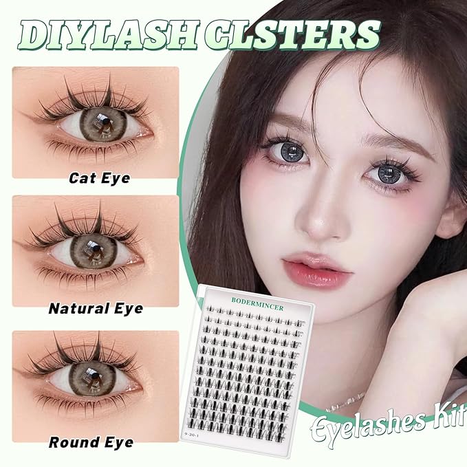 Bodermincer Lash Clusters D Curl Black/Brown/Colored Lashes 10-12-14/12-14-16/16-18-20mm Mixed Lash Clusters Kit For Beginner (B01# Fairy Lash Kit 8-16mm MIX)