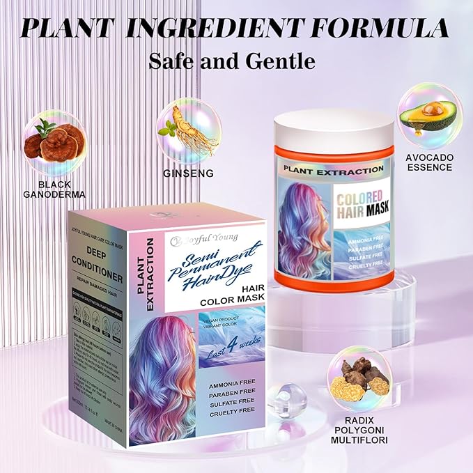 Vegan Semi Permanent Hair Color Mask - 10.15OZ Color Depositing Conditioner for Color-Treated Hair - Ammonia, Paraben, Sulfate & Cruelty-Free - Plant-Based Enhances Tones Hair (COPPER)