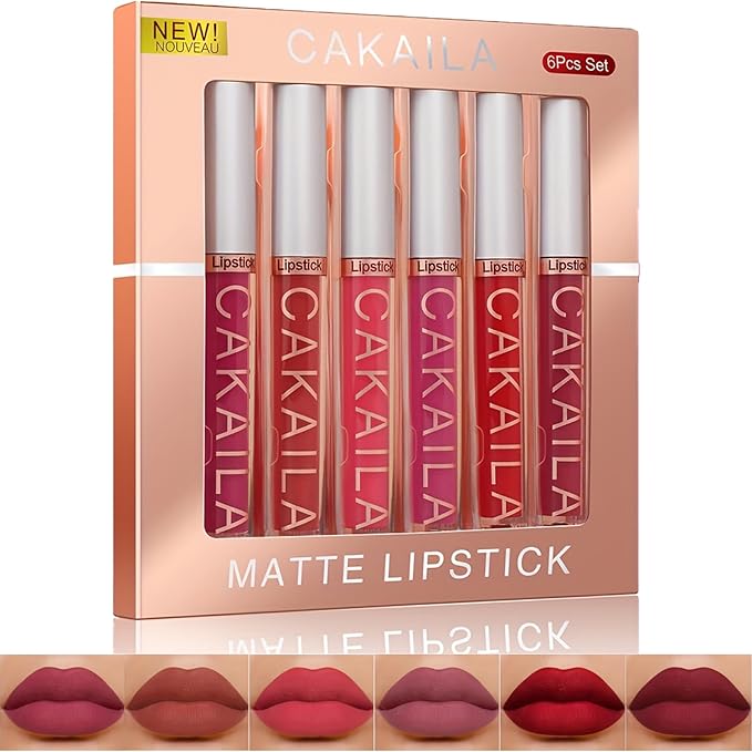 6 Pcs Liquid Lipsticks Set Matte Rich Red Colors Lipstick with Waterproof and Long-Lasting Soft Lip Gloss for Women and Gift (6 Pcs-C)