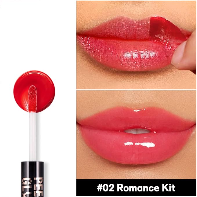 Liquid Lipstick with Clear Lip oil, Dual-Ended Peel-Off Lip Gloss, Long-Lasting Water-proof Lip Gloss (Rose)