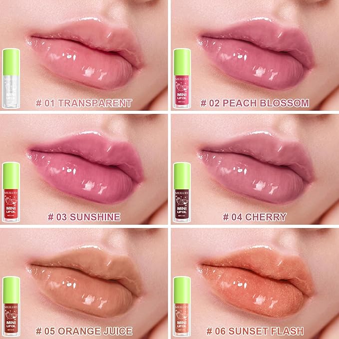 6Pcs Hydrating Lip Oil, Mini Lip Glaze Shiny Transparent Lip Glow Oil, Nourishing & Non-sticky Long Lasting Fresh Clear Smooth Lip Care Plumping Lip Oil (6PCS)