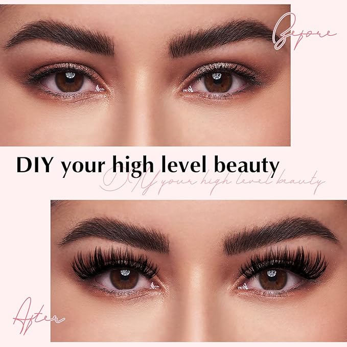 Volume Lash Clusters 80D Thick Eyelash Clusters D Curl Cluster Eyelash Extensions 10-18mm Ultra-Soft Individual Lashes DIY Lash Clusters at Home（80D, 10-18mm）