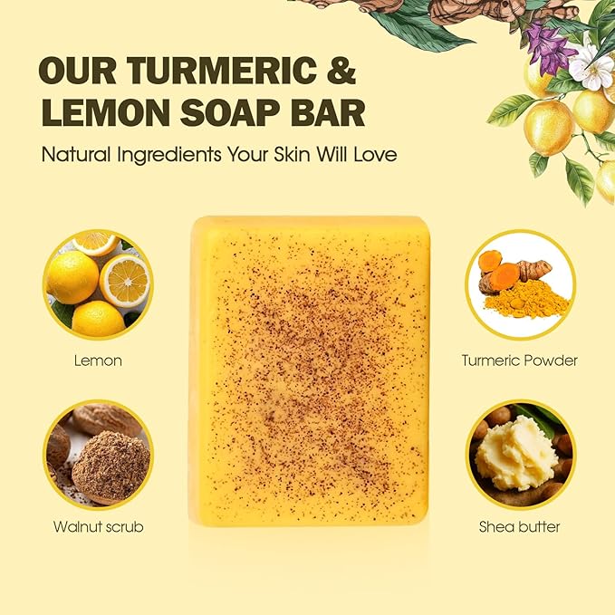Lemon & Turmeric Glow Soap Bar - Brightening Bar for Dark Spots & Acne Scars, with Kojic Acid, Vitamin C, Retinol, Shea Butter -30% Larger & SLS Free, for Oily & Dry Skin- 2PCS