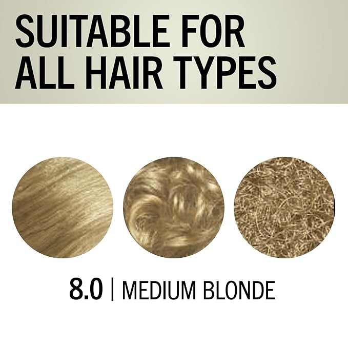 Schwarzkopf Keratin Blonde Hair Dye, 8.0 Medium Blonde, Professional Quality Permanent Hair Color, Bond Enforcing System Helps Prevent Breakage* Pre-Color Serum & Purple Conditioner Included