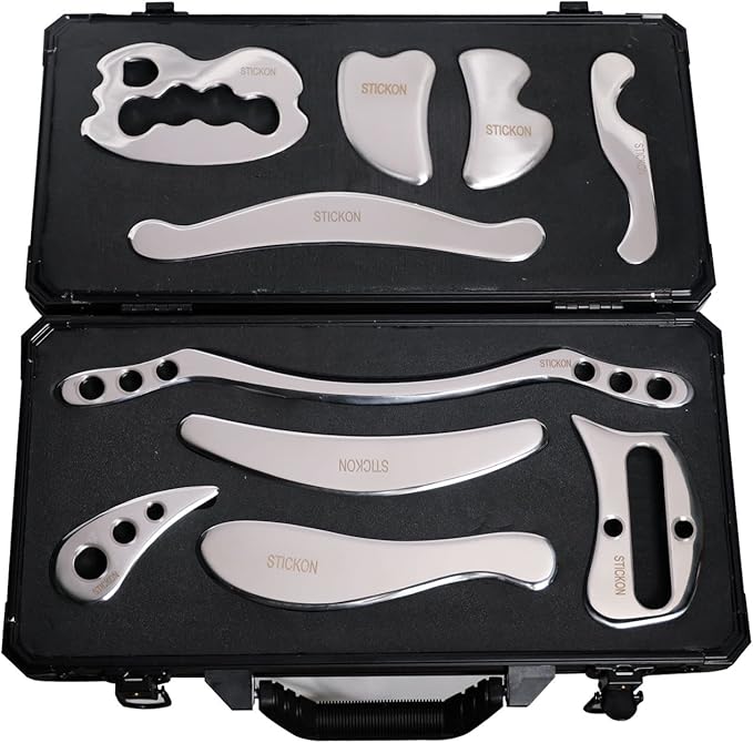 STICKON Stainless Steel Gua Sha Muscle Scraper Tools Set, Scraping Massage Tool,Massage Scraper Tool IASTM Tools Great Soft Tissue Mobilization Tool (taoM Shape)