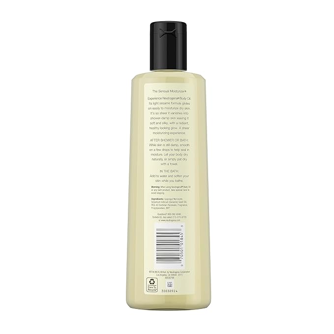 Neutrogena Body Oil Light Sesame Formula, 16 fl oz, Radiant Glow Moisturizer for Dry Skin, Bath & Shower Oil For Smooth and Hydrated Skin
