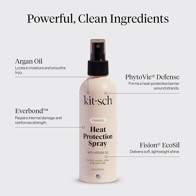 Kitsch Heat Protection Spray for Hair – Heat Protectant for Hair with Argan Oil – Styling Hair Spray for Frizz Control, Shine & Damage Protection – Protects Strands | Ideal Gifts for Women – 6.8oz