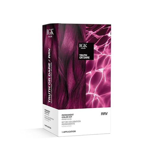 IGK Permanent Hair Dye Color Kit | RRV Truth or Dare - Intense Fuchsia | 100% Gray Color Coverage + Strengthen + Shine | Ammonia Free