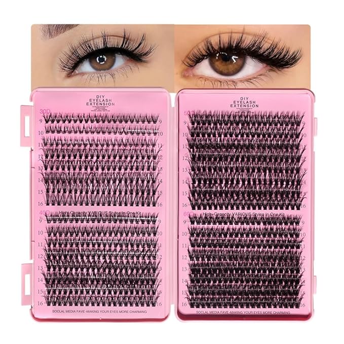 DIY Lash Clusters Kit Lash Extension Kit, 640pcs,30D&40D&50D&60D, 9-16mm, D Curl, Natural Volume Lash Extensions Wispy Eyelash Clusters Individual Lashes Kit,1#Black