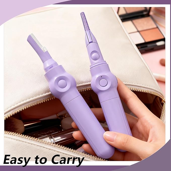 2-in-1 Multifunctional Heated Eyelash Curler & Eyebrow Trimmer for Women, Fast Heated Rechargeable Electric Eyelash Curler with 3 Heat Settings, 24H Long Lasting, Ideal Makeup Tool Gift