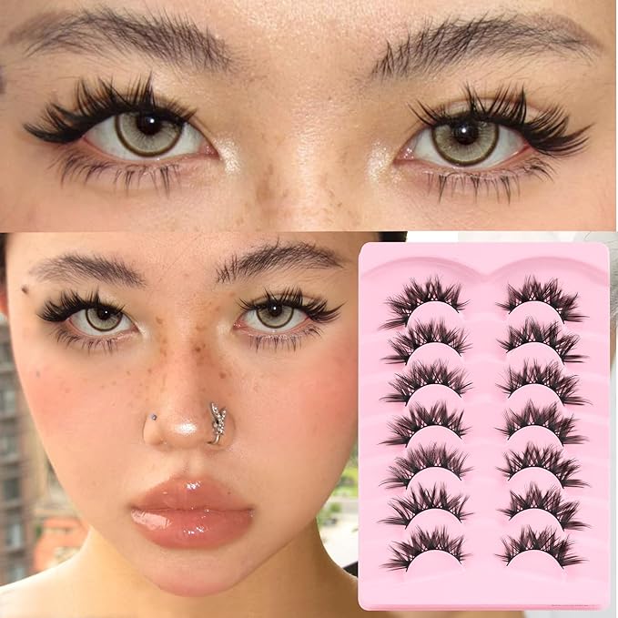 Veleasha Lashes Kit Manga Lashes Soft Eyelashes Wispy Eye Lash DIY Lash Crisscross with Eyelash Glue & Tweezers Multiple Wear Ways Soft Cotton Band 100% Handmade 7 Pairs Pack (Mermaid Kit)
